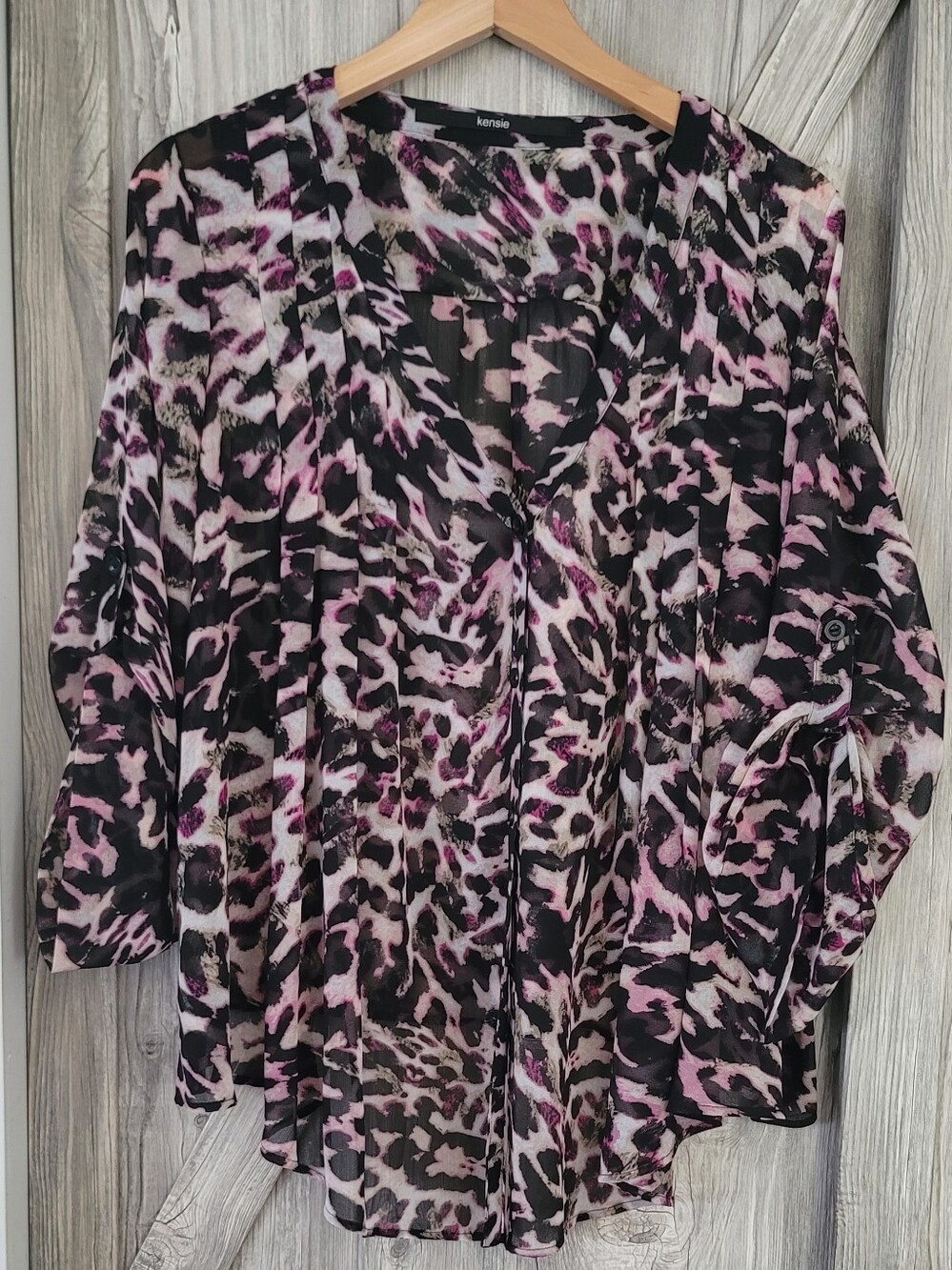 Kensie Sheer Black Pink Top XL